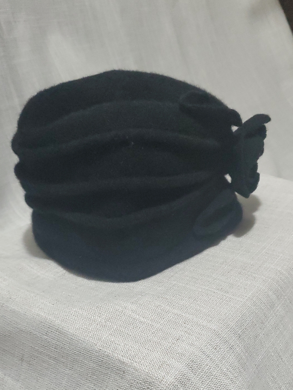 Classic Black Wool Cloche Hat with Side Bow